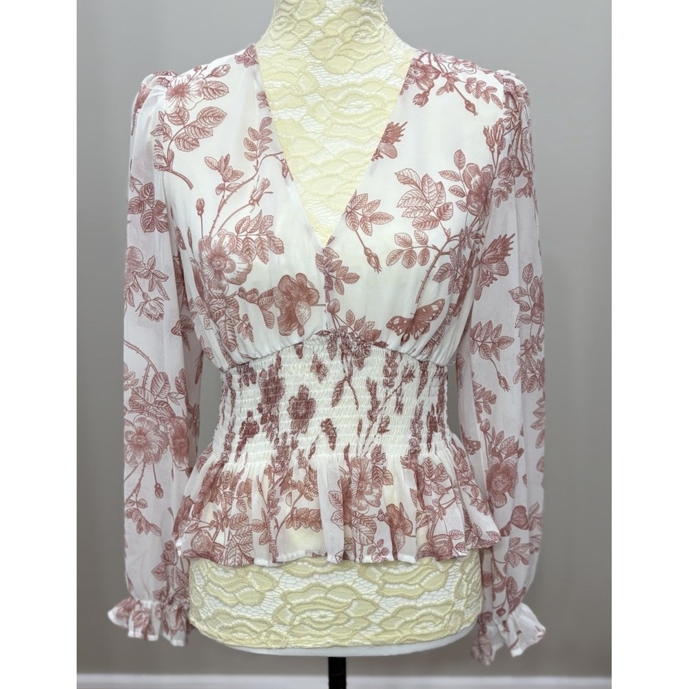Anthropologie Lulumari Womens S Butterfly Peplum Top V Neck Balloon Sleeve Boho
